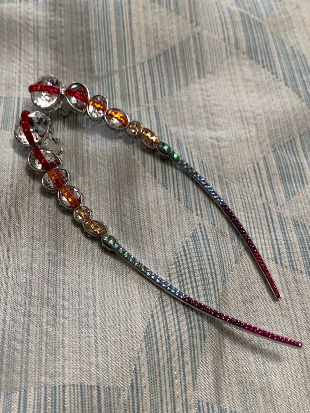 Ultra Rare Collector's Swarovski "Spectrum Shine" Crystal Linear Clip Earrings - Picture 2 of 16